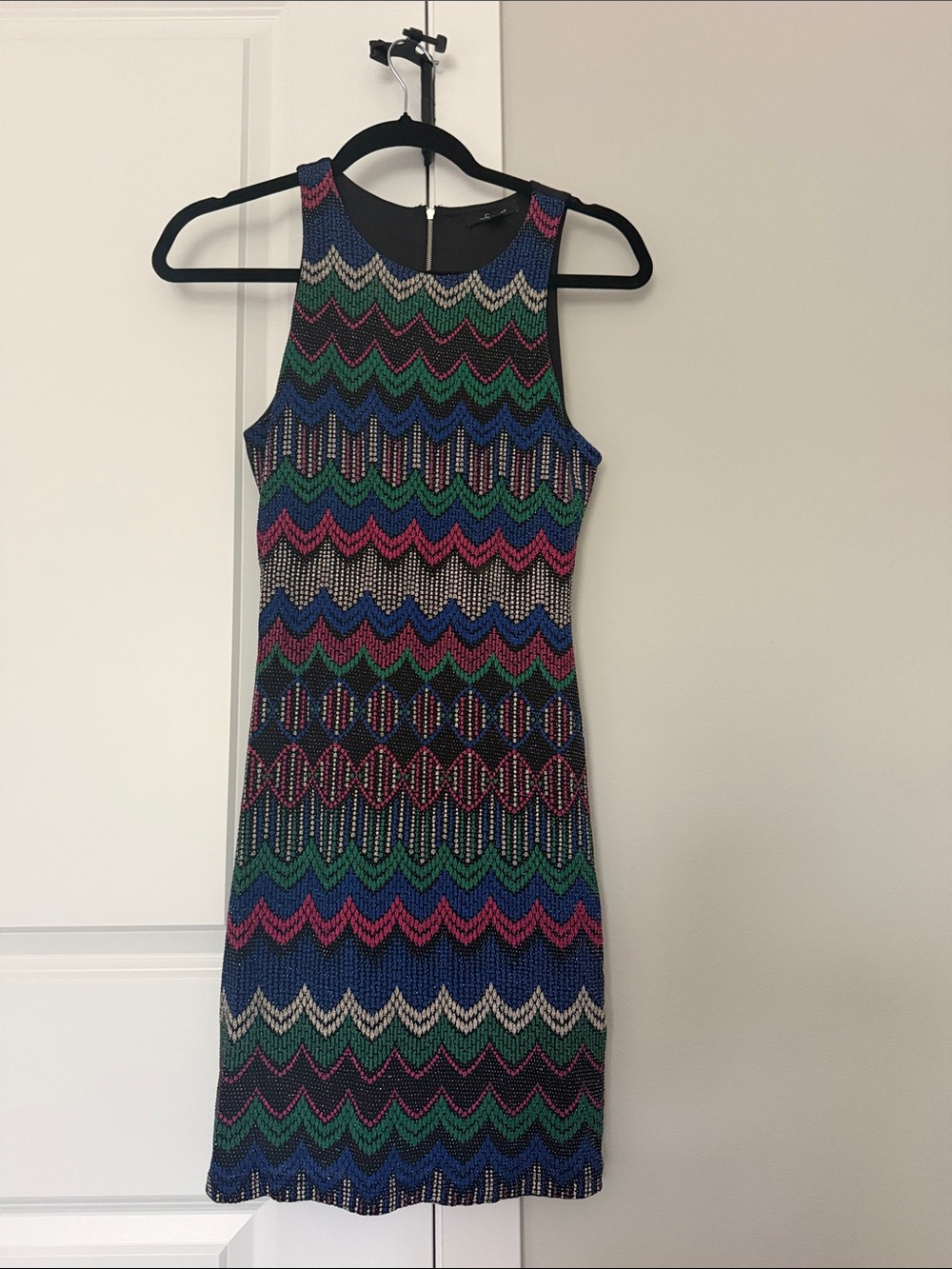 Soprano Multicolor Chevron Knit Midi Dress - Blue, Green, Pink, Black, Cream